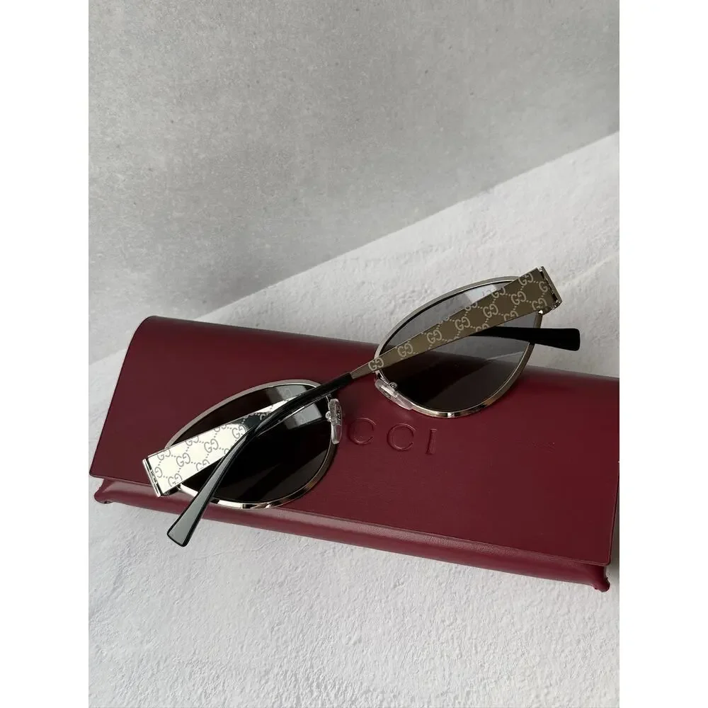 NEW Gucci GG1853S Silver Metal Cat Eye Logo Sunglasses $610